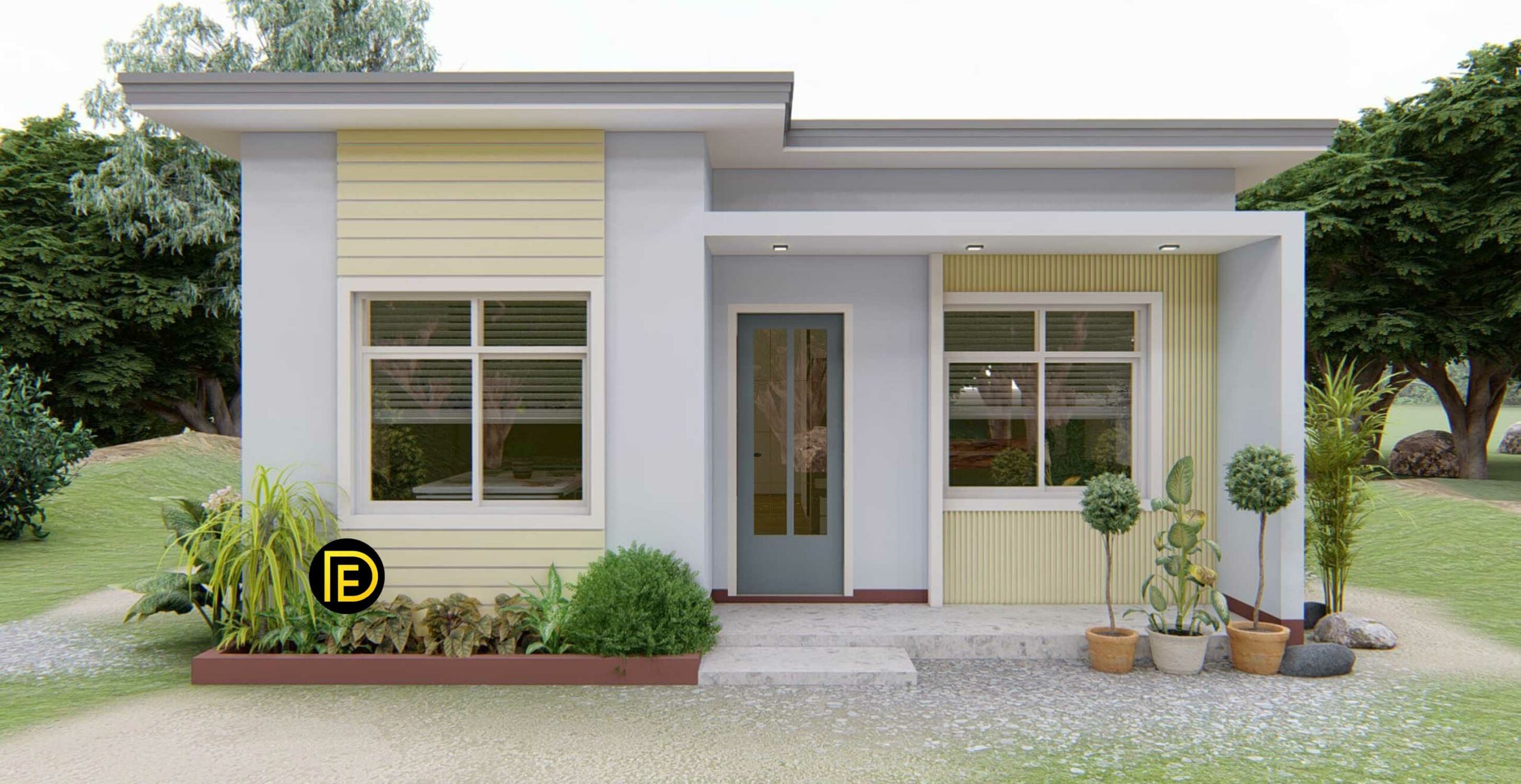 55.25 SQ.M. Modern Bungalow House Design Plans 8.50m X 6.50m With 2 Bedroom Scaled 