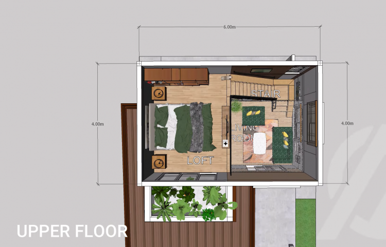 45 SQ.M. Small Loft House Design Plans 6.0m x 7.0m 