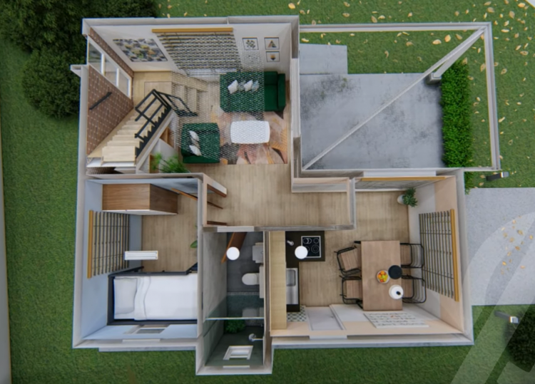 45 SQ.M. Small Loft House Design Plans 6.0m x 7.0m 