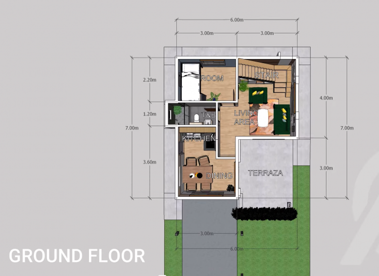 45 SQ.M. Small Loft House Design Plans 6.0m x 7.0m 