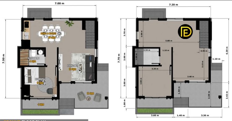 52SQ.M. Two-Storey House Design Plans 7m x 7.5m With 4 Bedrooms