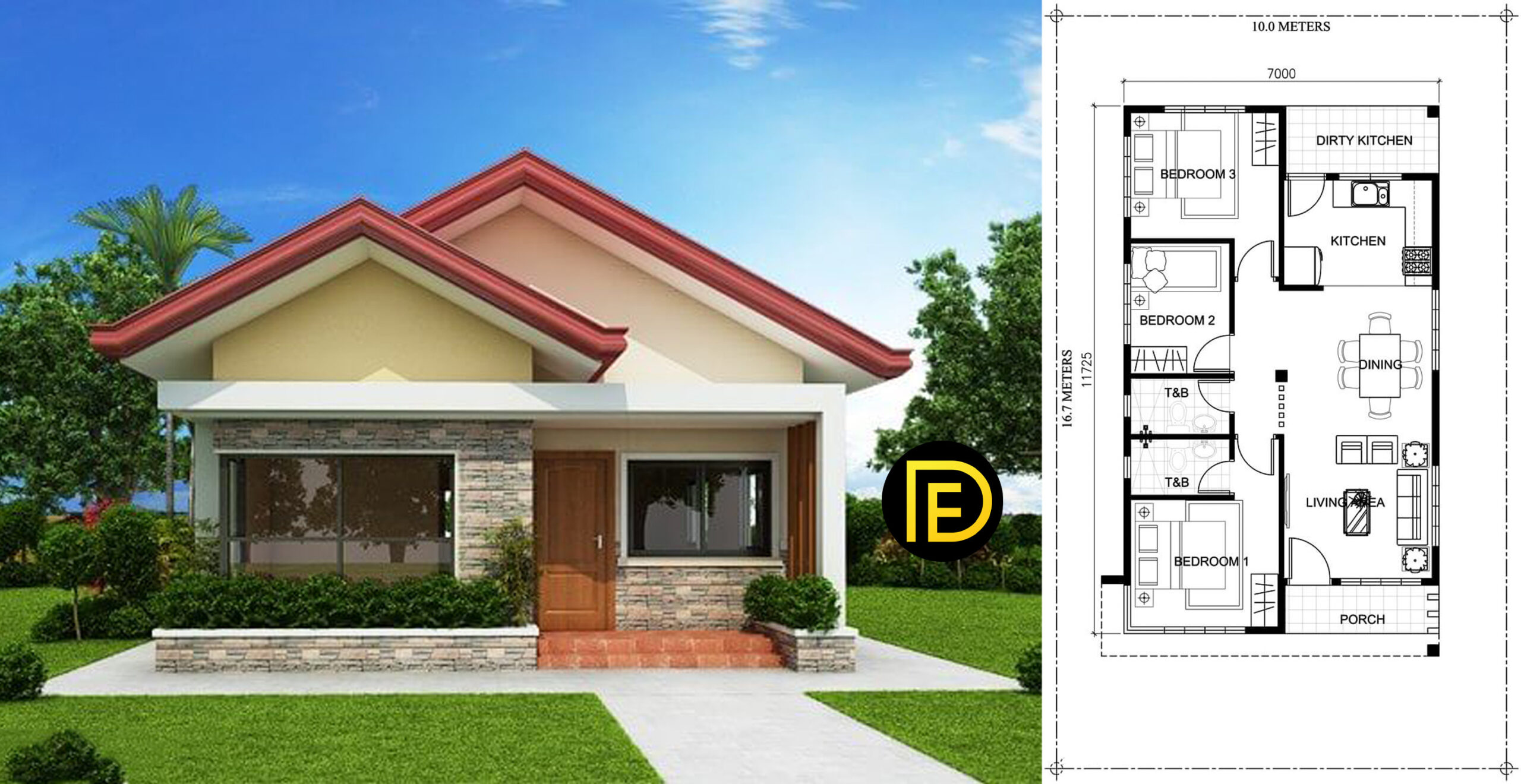 Simple And Elegant Small House Design With 3 Bedrooms And 2 Bathrooms 264