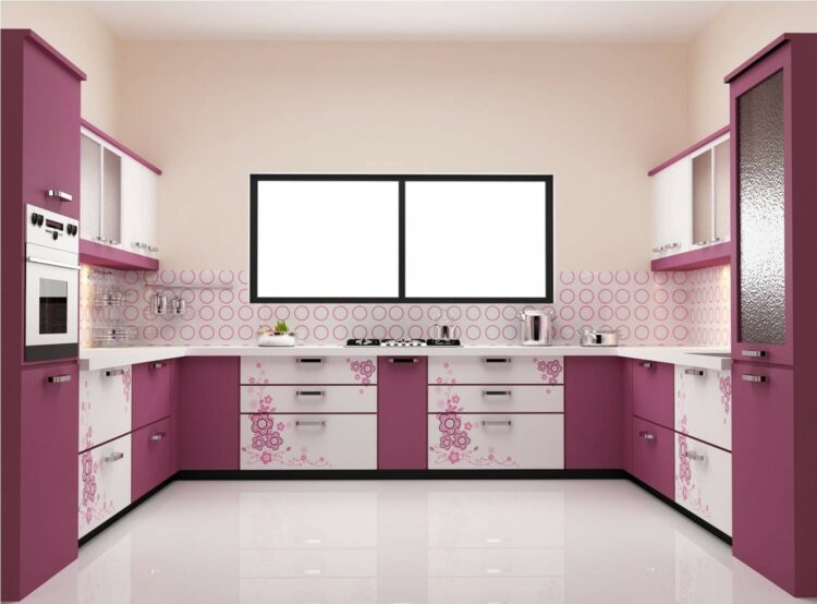 White Kitchen With Pink And Purple Appliances