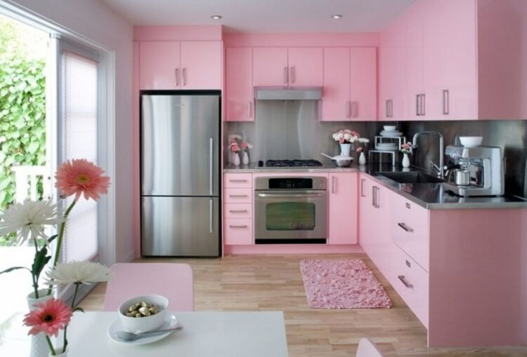 White Kitchen With Pink And Purple Appliances