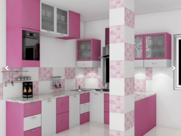 White Kitchen With Pink And Purple Appliances