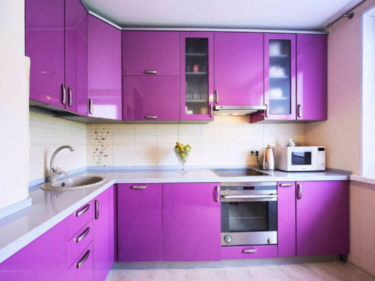 White Kitchen With Pink And Purple Appliances