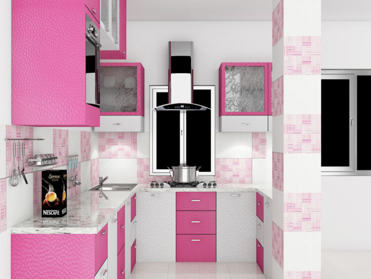 White Kitchen With Pink And Purple Appliances