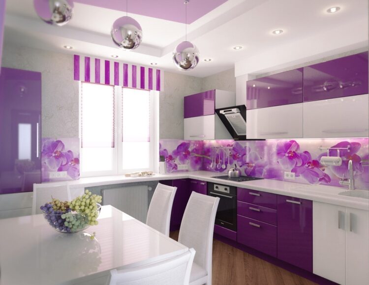 White Kitchen With Pink And Purple Appliances