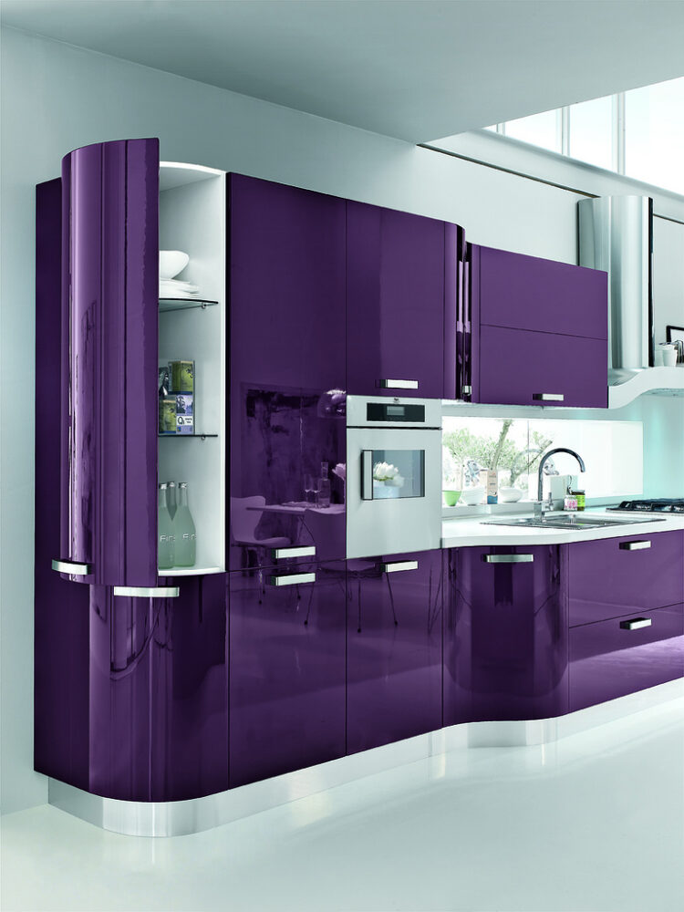 White Kitchen With Pink And Purple Appliances