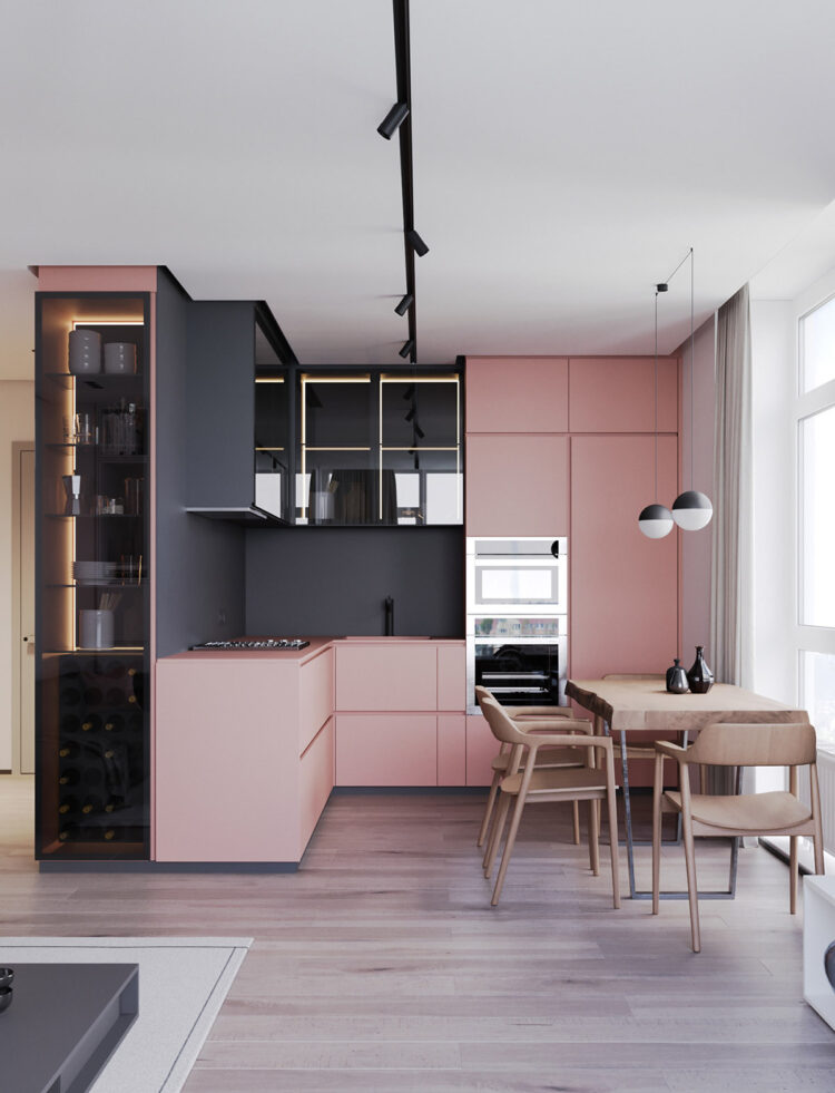 White Kitchen With Pink And Purple Appliances