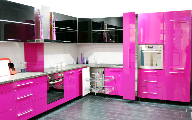 White Kitchen With Pink And Purple Appliances