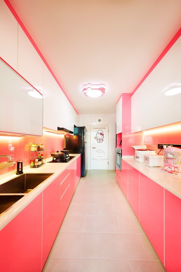 White Kitchen With Pink And Purple Appliances