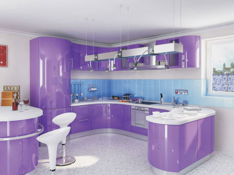 White Kitchen With Pink And Purple Appliances