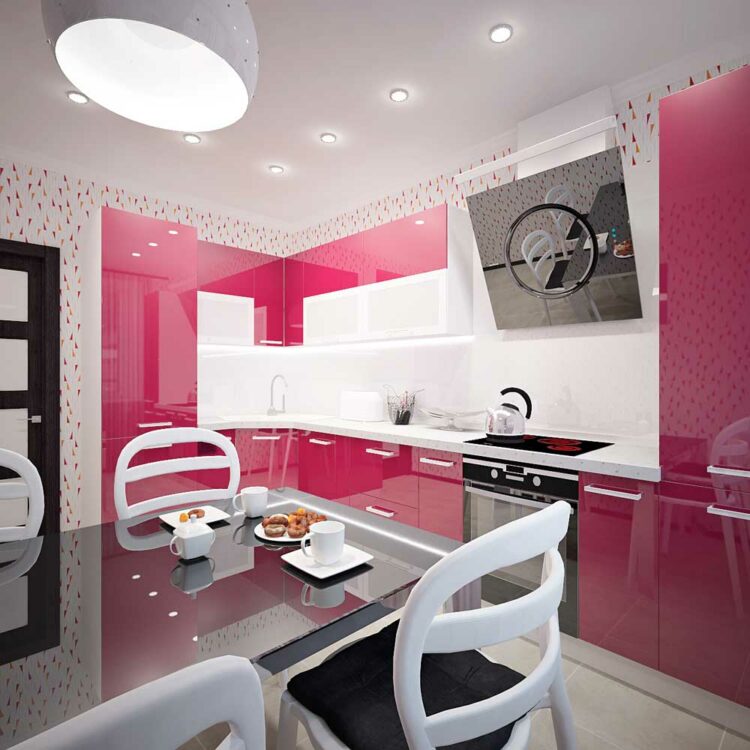 White Kitchen With Pink And Purple Appliances