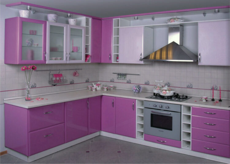 White Kitchen With Pink And Purple Appliances
