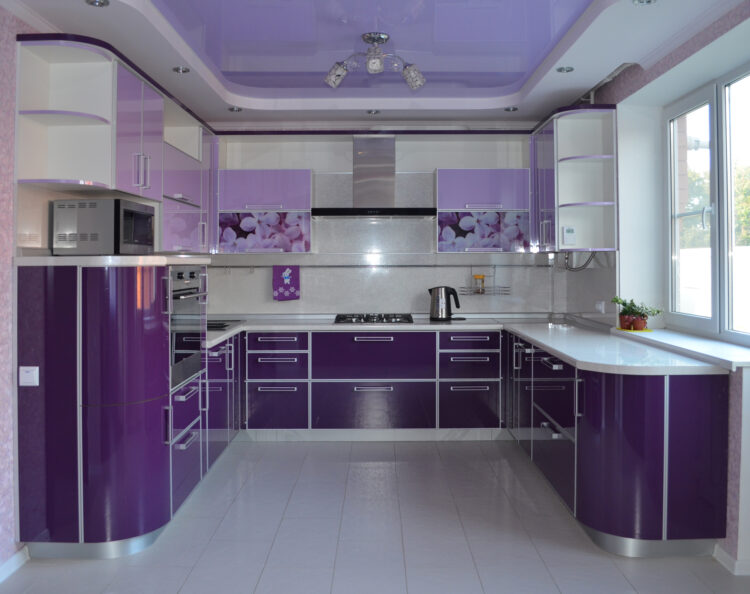 White Kitchen With Pink And Purple Appliances