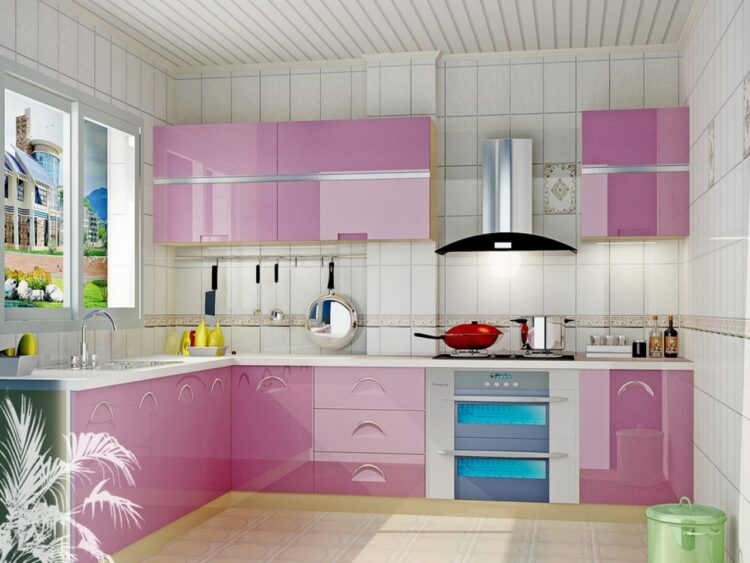 White Kitchen With Pink And Purple Appliances