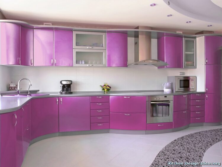 White Kitchen With Pink And Purple Appliances
