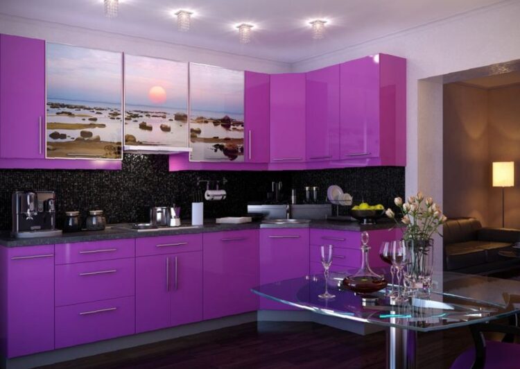White Kitchen With Pink And Purple Appliances