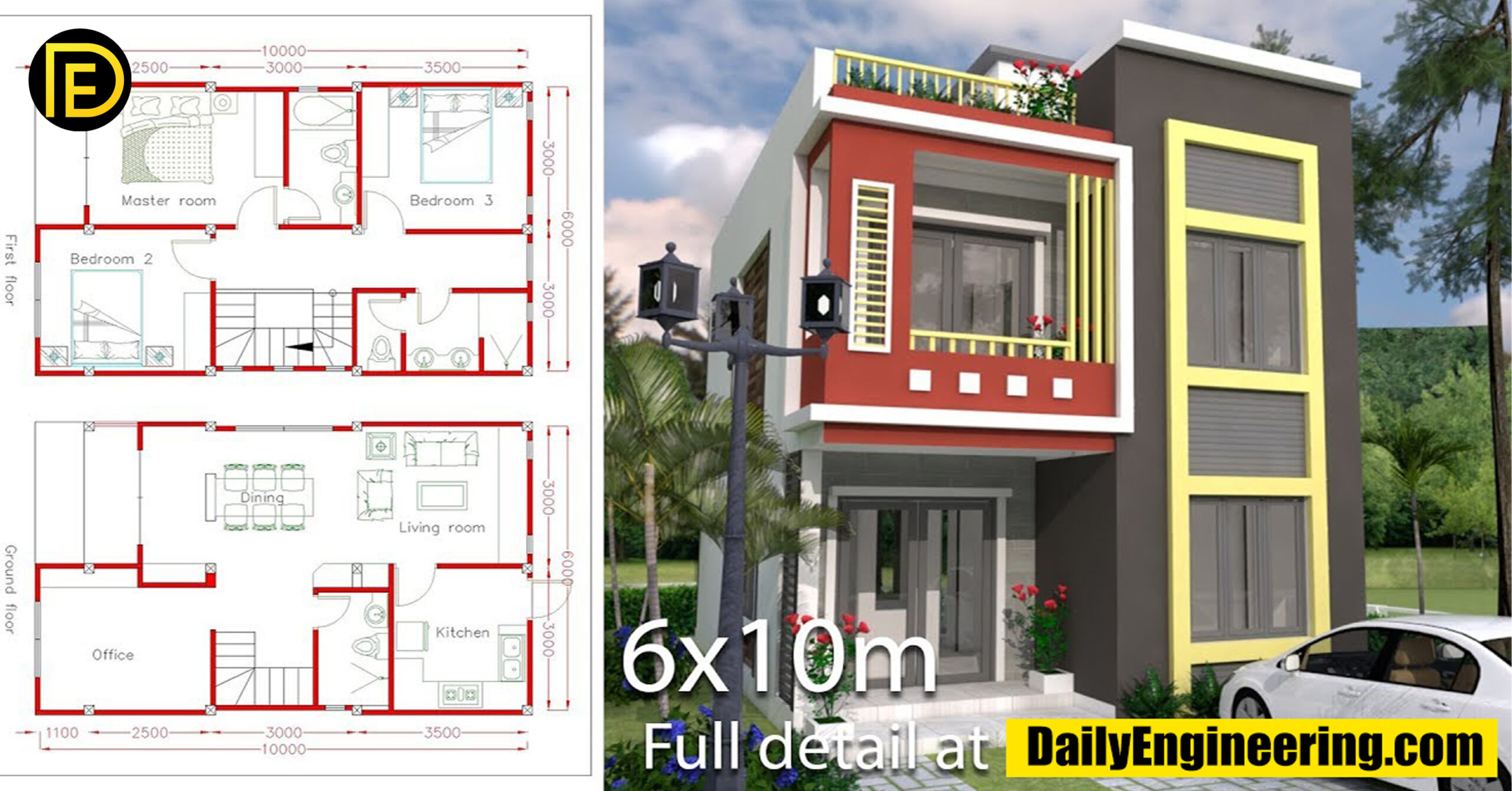 House Design 6×10 Meters 20×33 Feet 2 Bedrooms