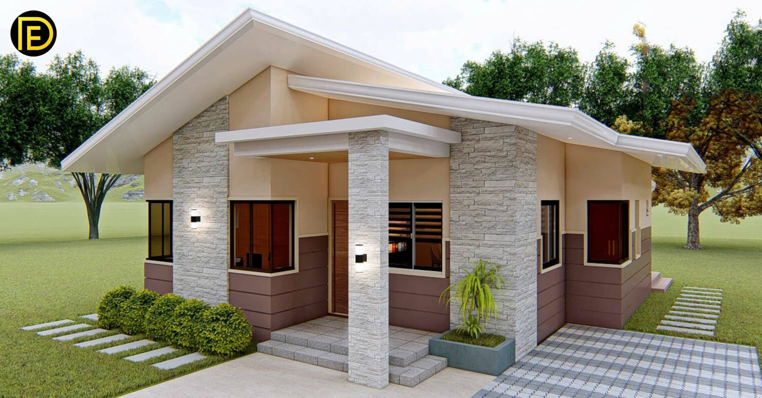 Bungalow House Design 8×9 Meters With 3 Bedroom